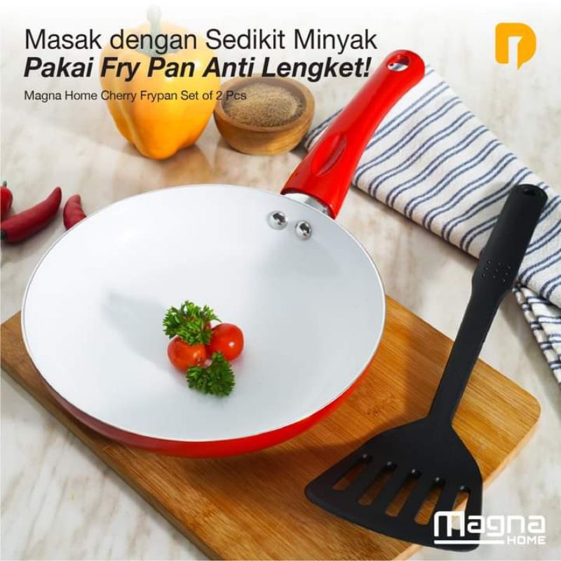 Fry Pan anti lengket Magna Essential Frypan 20 cm Set of 2 Pcs putih / White dan merah / red