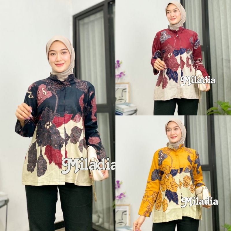 Blouse Batik Atasan Wanita Modern / Blus Batik Kombinasi Kekinian Baju Kantor TERLARIS