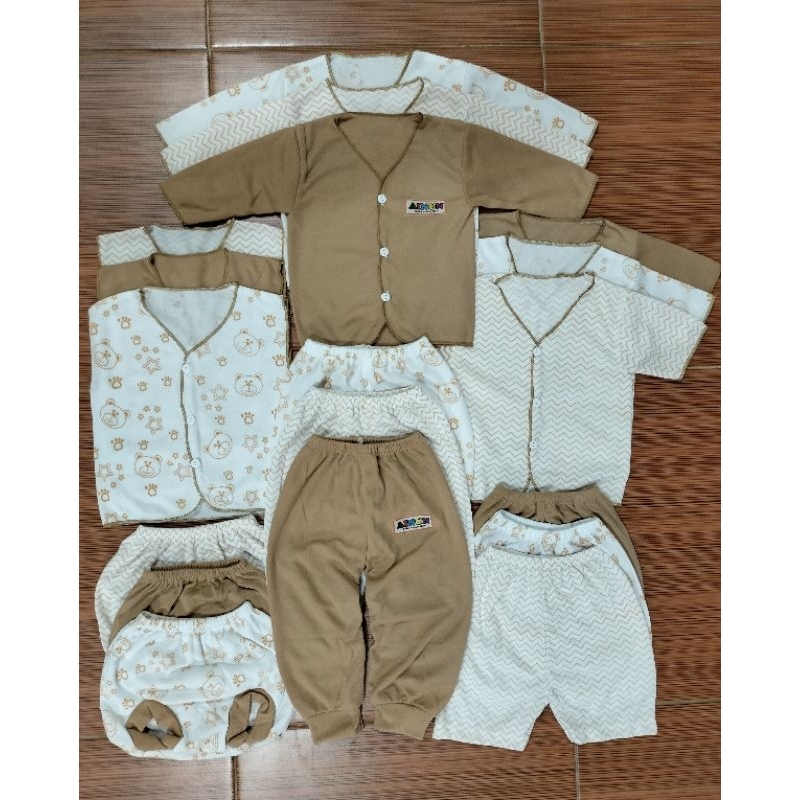 18Pcs Paket Hemat 9 setel Baju +Celana Bayi Seri coklat