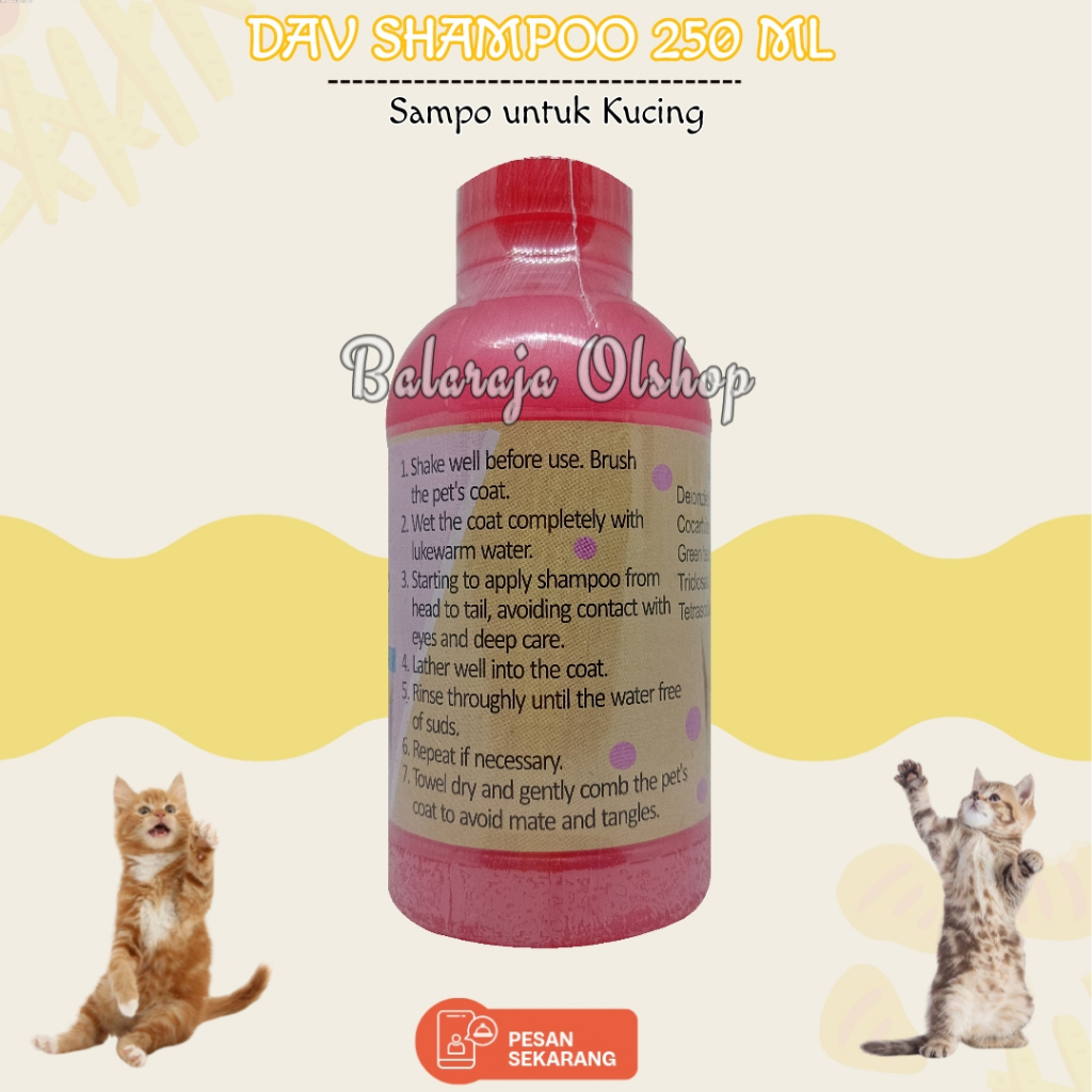 Shampo Kucing - Dav Cat Shampoo 250ml Original - Dengan Ph Balance Dan Moisterizing Sampo Untuk Cat Kitten Wangi Tahan Lama Awet Bersih Sehat