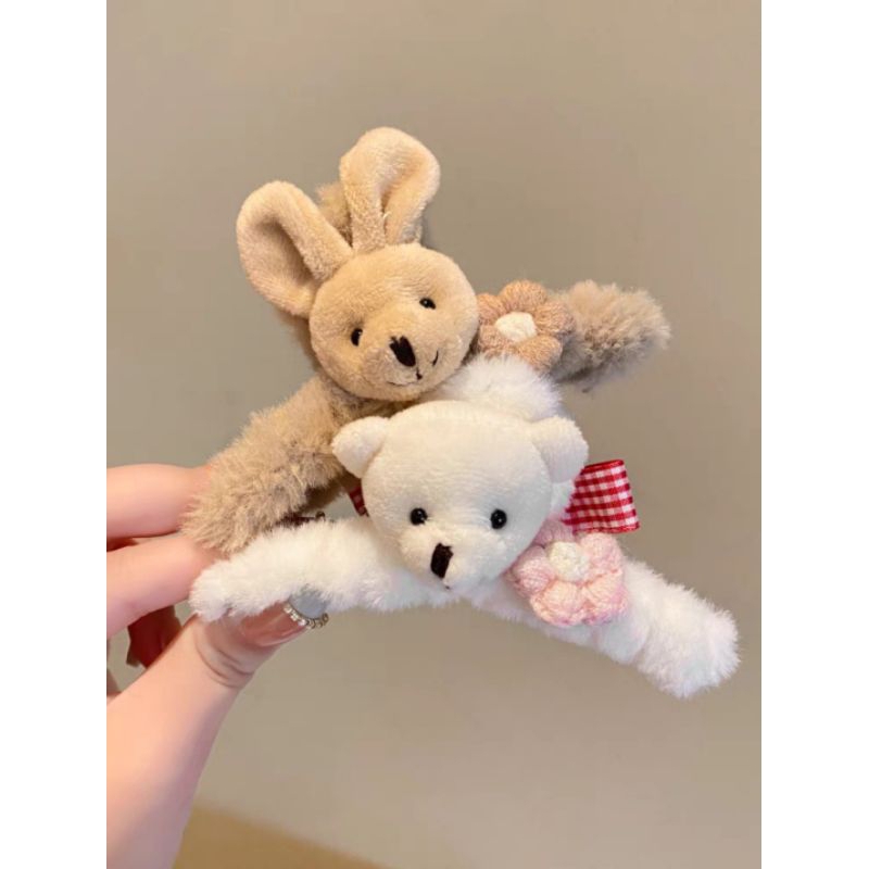 Jepit Rambut Bulu Korea Jumbo 11.5cm Dengan Variasi Boneka Beruang Kelinci Jedai Bulu Plush Doll Bear Bunny Aksesoris Rambut Wanita Rabbit Fluffy Faux Fur Hair Claw