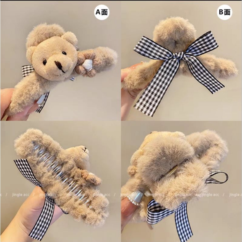 Jepit Rambut Bulu Korea Jumbo 11.5cm Dengan Variasi Boneka Beruang Kelinci Jedai Bulu Plush Doll Bear Bunny Aksesoris Rambut Wanita Rabbit Fluffy Faux Fur Hair Claw