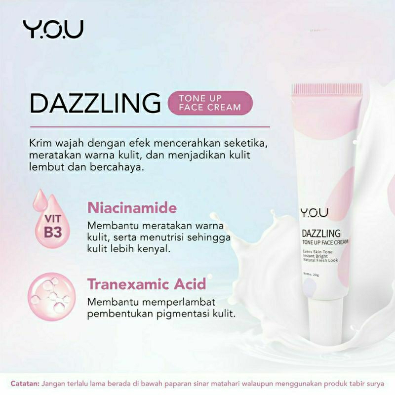 YOU Dazzling Glow Series Facial Foam l Toner | Day Cream 20gr | Night Cream 40gr | Tone Up Face Cream l Body Cream