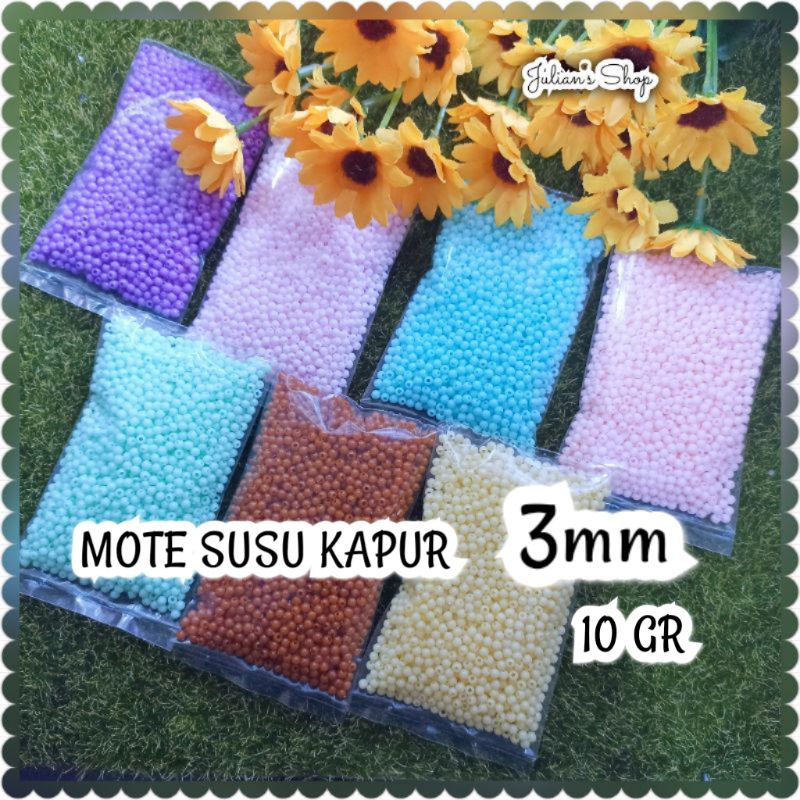 900 Pcs Butir Manik 3mm Susu Kapur Bulat Kemasan 10 Gram Bahan DIY Craft Kerajinan Tangan Meronce