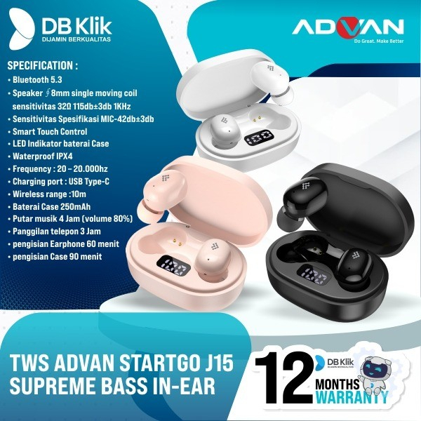 TWS Advan StartGo J15 Supreme Bass Bluetooth5.3 - StartGo Supreme Bass