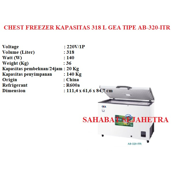 BERAT SEBENARNYA Chest Freezer Kapasitas 318 L GEA TIPE AB-320ITR / AB 320 ITR/ AB320ITR 318 Liter