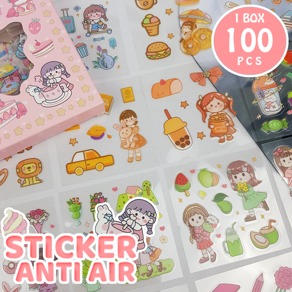 AIMIER Sticker Isi 100PCS Sticker 3D Asthetic Lucu Stiker Aimier / Sticker Jurnal 1 BOX