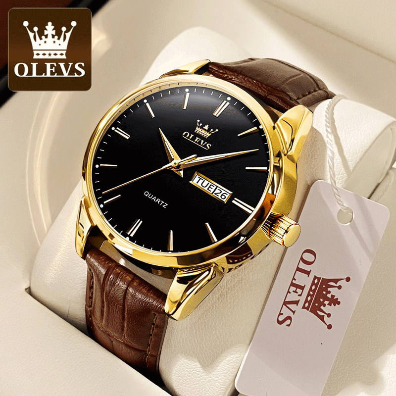 OLEVS Jam Tangan Pria Original Anti Tahan Air Kulit Tali Laki Laki Cowok Analog Men Watch Hitam Putih Biru