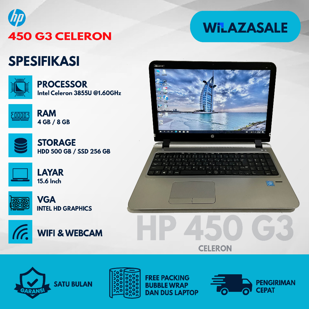 LAPTOP HP 450 G3 CELERON SSD 256 RAM 8GB