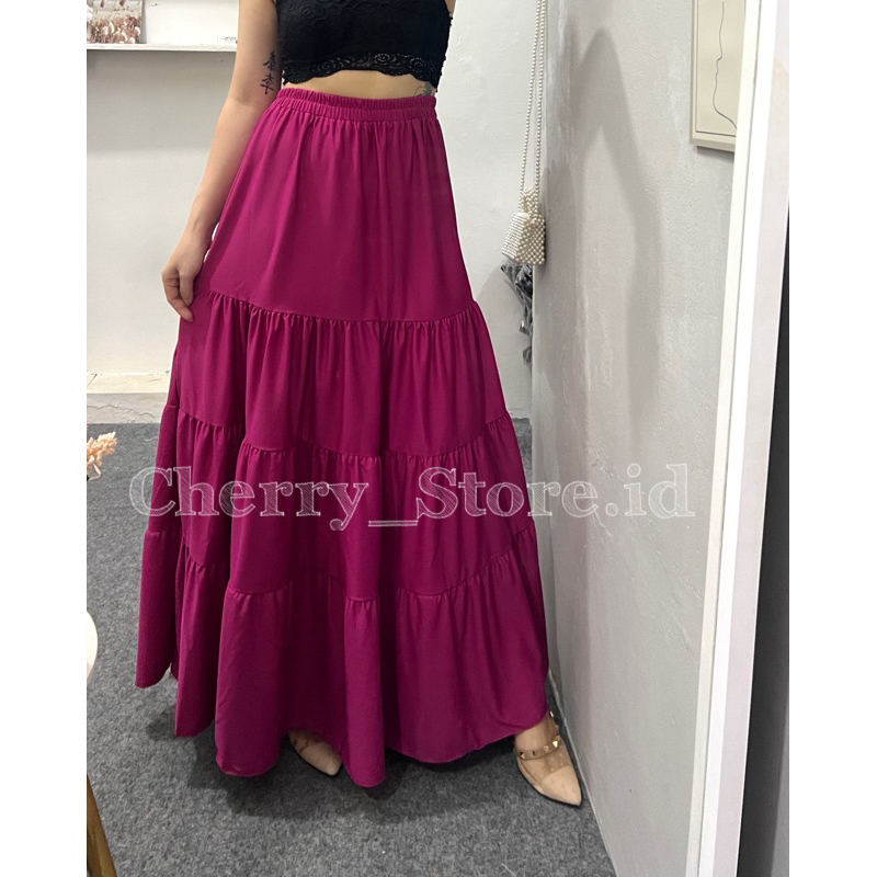 Cherry_ rok panjang beraksen 4 susun | long skirt korean style | rok wanita muslim