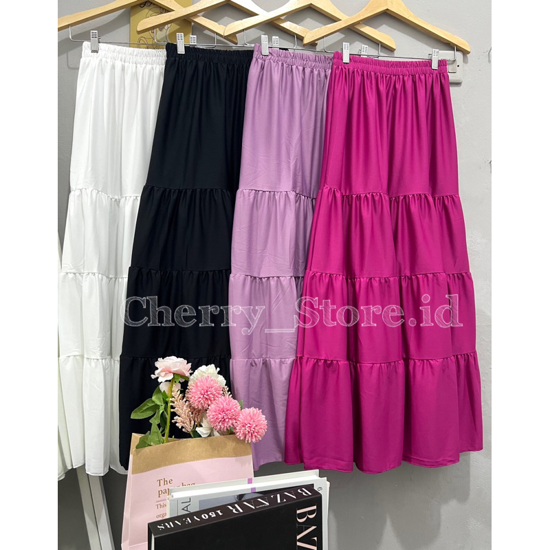 Cherry_ rok panjang beraksen 4 susun | long skirt korean style | rok wanita muslim