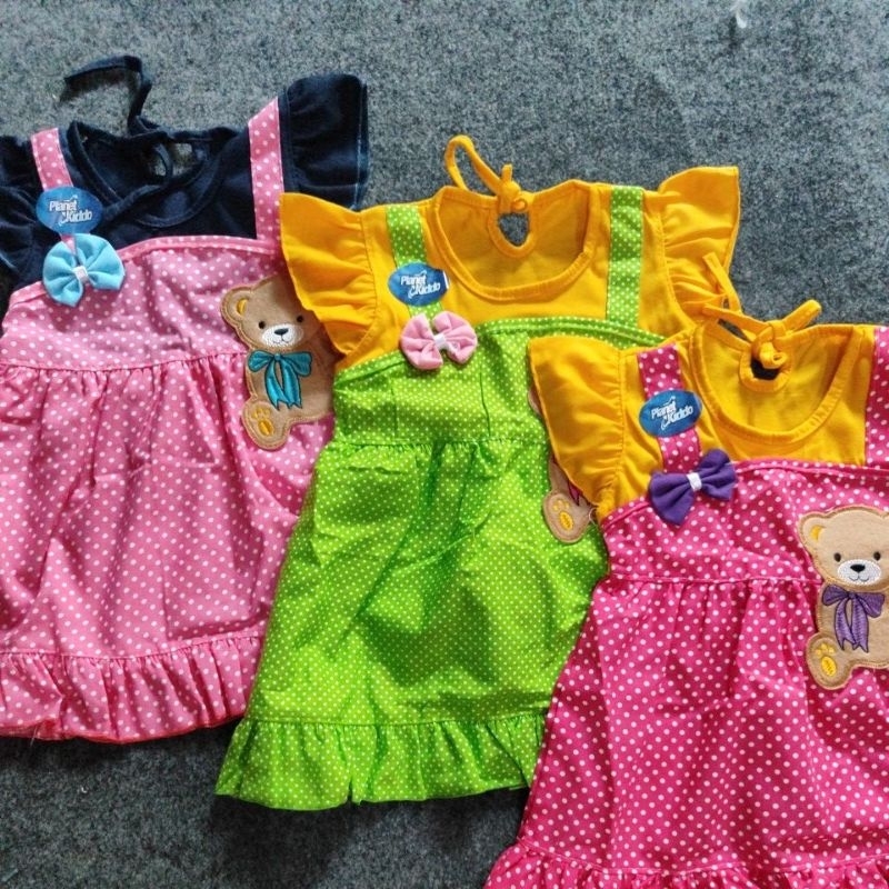 Baby gift PLANET KIDZ BONEKA BEAR POLKADOT Dress baju rok setelan katun celana dalam anak bayi perempuan cewek