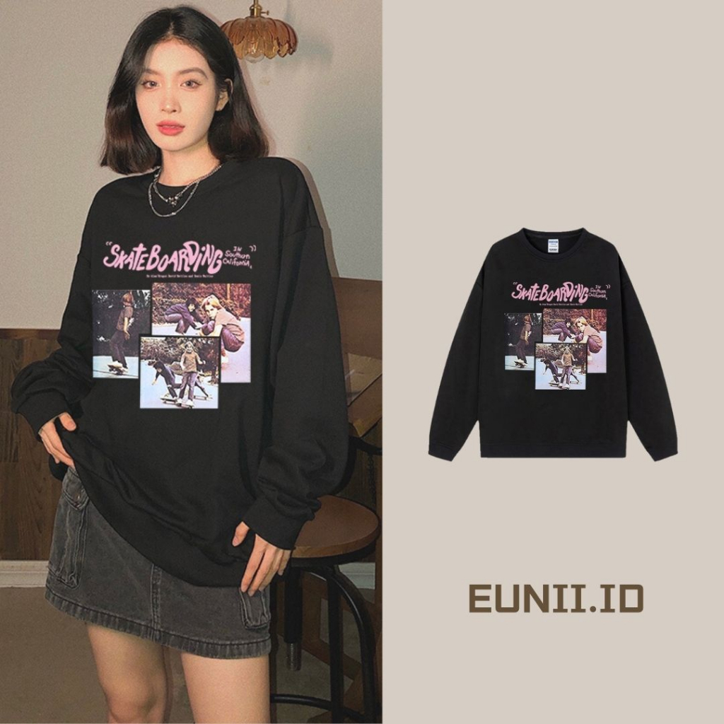 EUNII Sweater Lengan Panjang Retro CD Korean Style/Sweater Crop/Baju Wanita/Switer Wanita/Switer