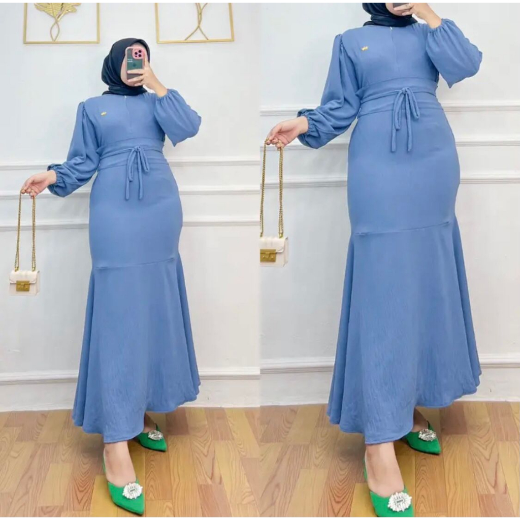 ALUNA DRESS BAHAN CRINKLE FIT TO XXL ( LD 100-120 CM ) / Gamis Kondangan / Dress Pesta / Baju Muslim Wanita Terbaru 2023