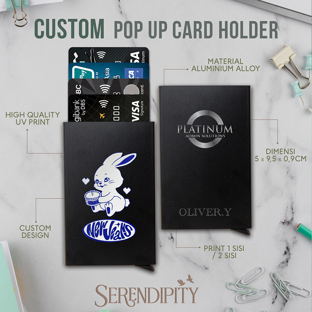 Custom UV Printing premium aluminium card holder auto pop up dompet kartu Nama credit card