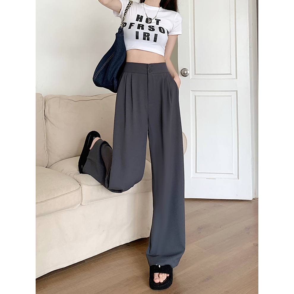 Korean style celana wanita terbaru  loose Retro causual celana hitam  panjang kulot pants