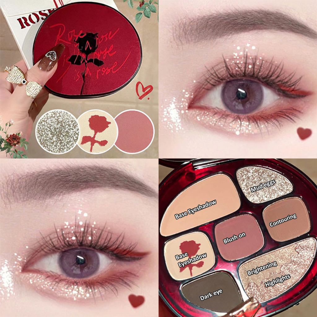 Eyeshadow Pallate Rose Mutiara Pigmented Multifungsi 7 Warna