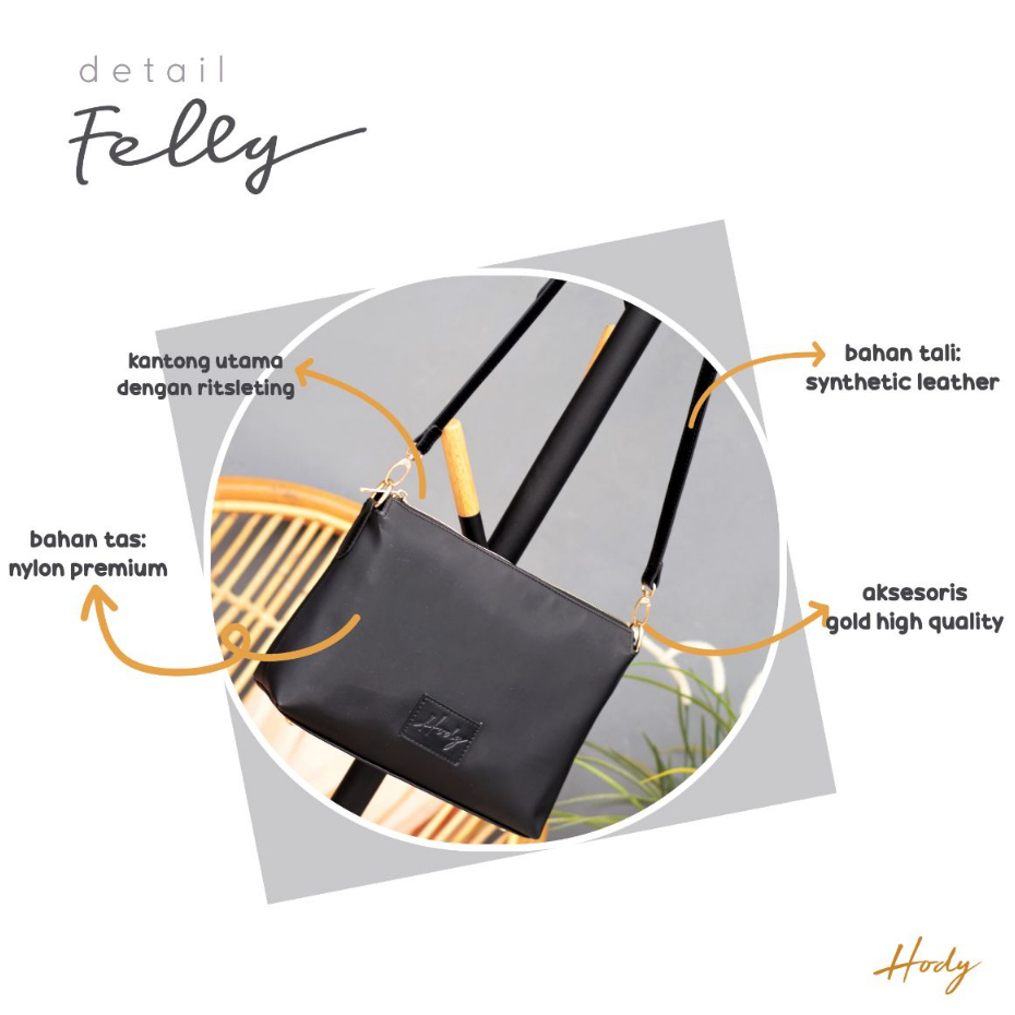 Tas Wanita Selempang Kekinian HODY Felly Bag Sling Bag Premium Waterproof Black Hitam