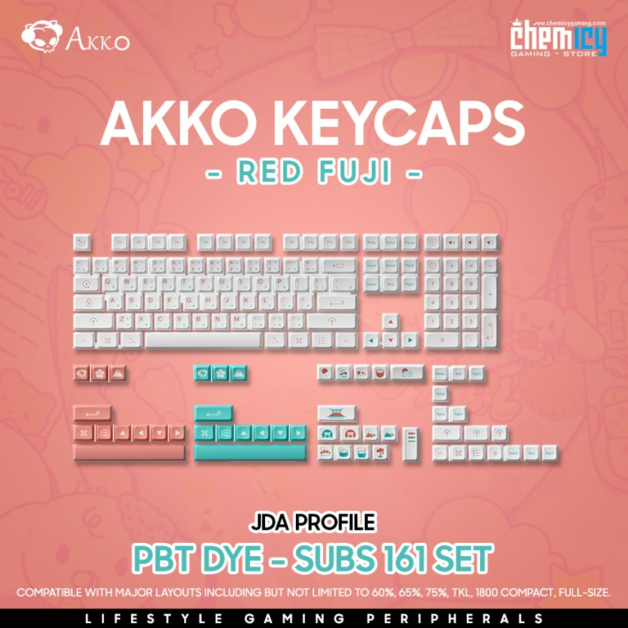 Akko Red Fuji PBT Dye-subs Keycaps 161 Set JDA Profile