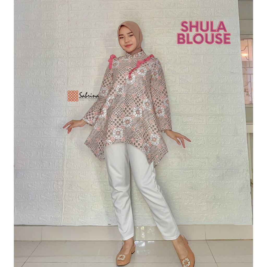 Shula Blouse Atasan Batik Kerja Kantor Wanita Pastel Rampel Ruffle Cantik Modis Modern Kekinian Soft