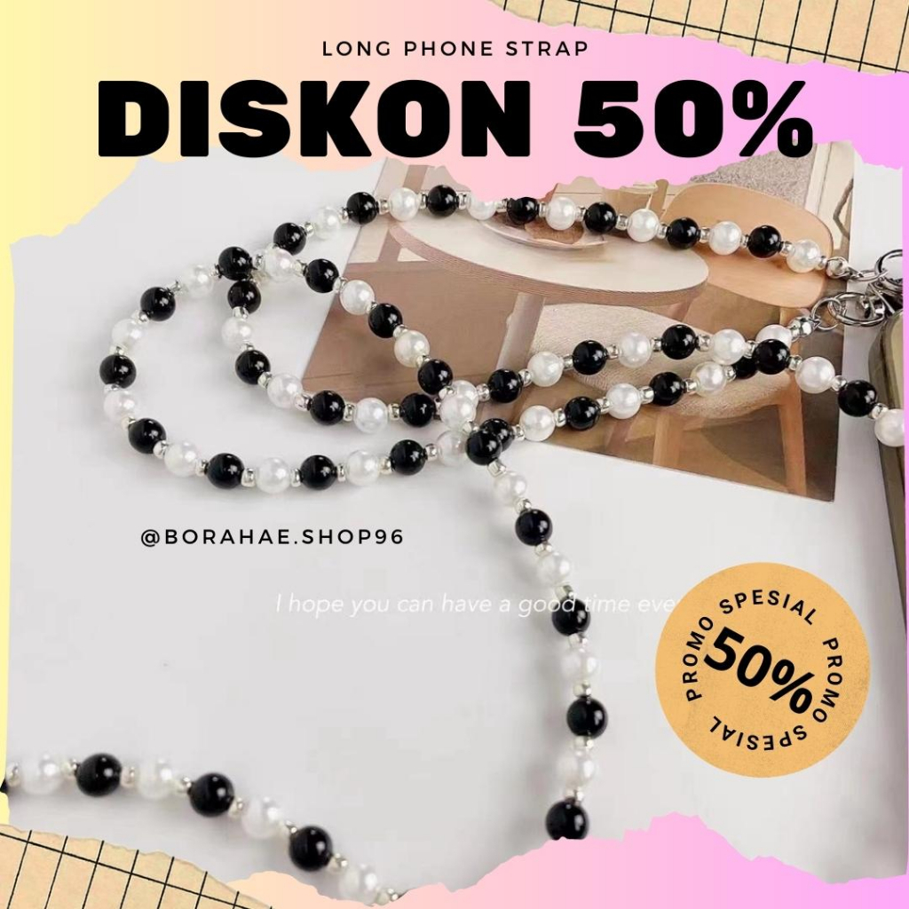 Tali Lanyard Rantai Panjang Bahan Akrilik Warna Merah / Putih Untuk Tas / Handphone tas gantungan hp