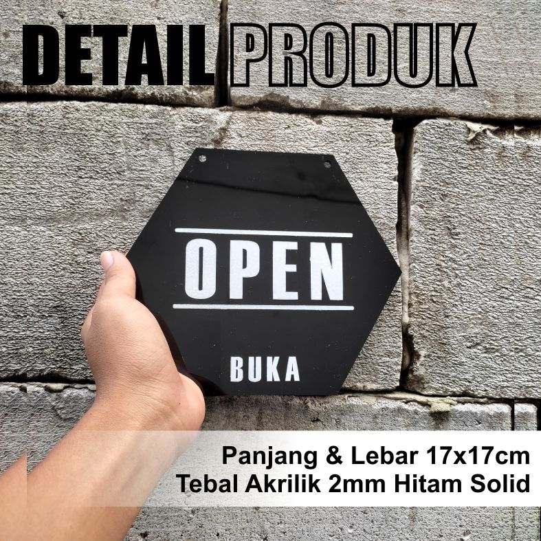 SIGN BOARD SEGI ENAM OPEN AKRILIK HITAM 2mm