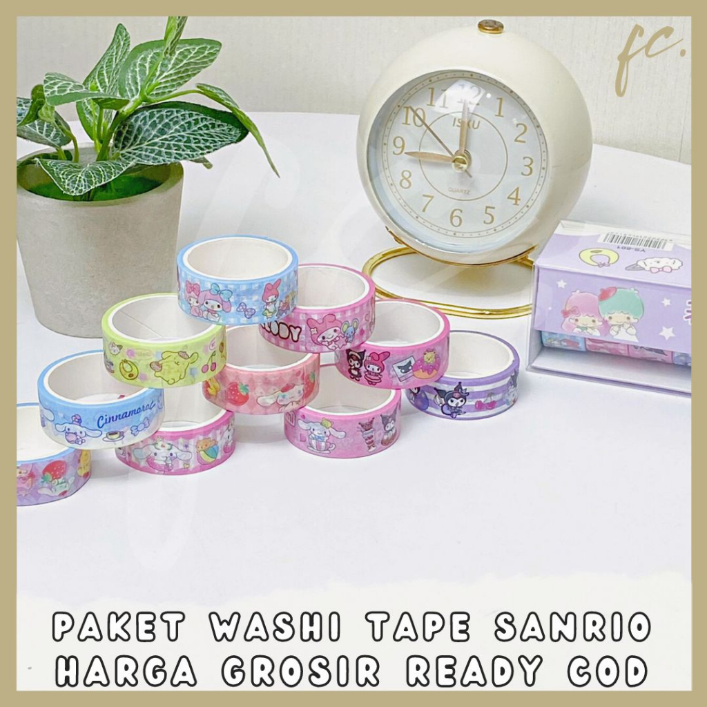 

Box Set 10 pcs Roll Solatip / Isolasi Washi Deco Tape Kartun Sanrio Hello Kitty Kuromi Cinnamoroll Pompompurin My Melody Scrapbook / Selotip Mini Refill Decotape Pastel DIY Kit Journaling Harga Grosir Ready COD