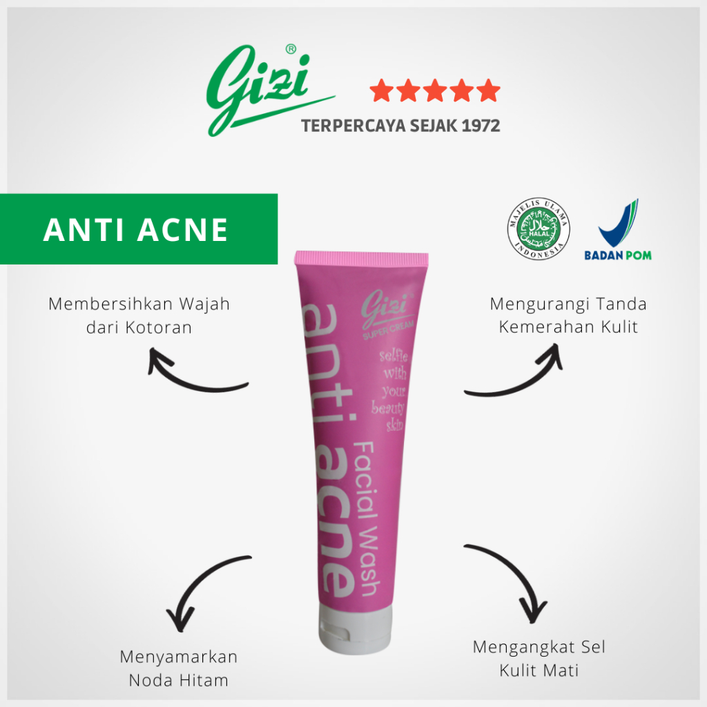 Anti Acne Facial Wash Sabun Cuci Muka Pembersih Wajah Jerawat BPOM Gizi Super Cream Original