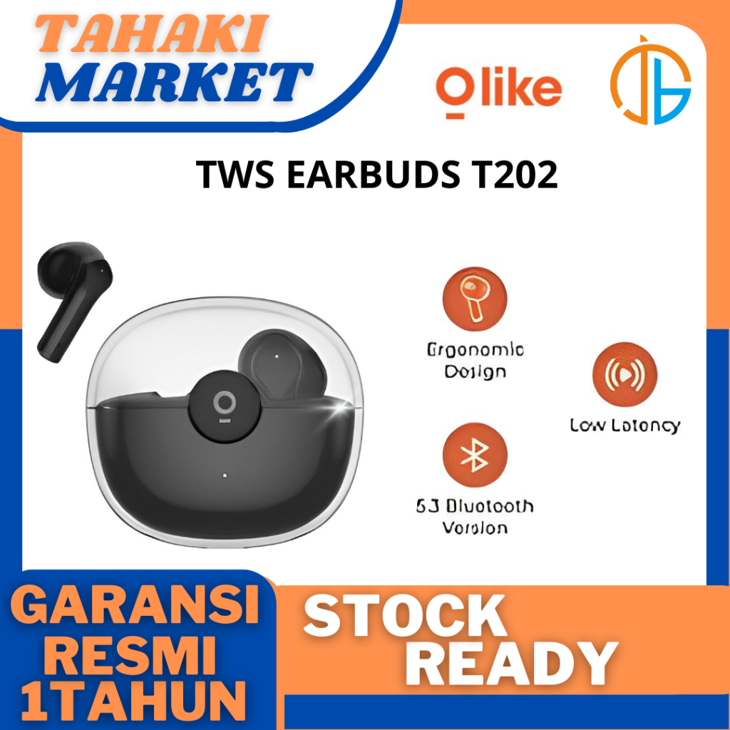 Olike T202 True Wireless Bluetooth Earphone Headset Headphone Earbuds Earpods TWS Low Latency Ngebas