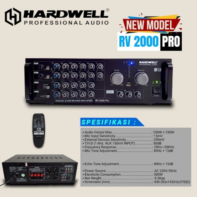 Ampli Amplifier Karaoke HARDWELL RV 2000 PRO Original TERBAIK
