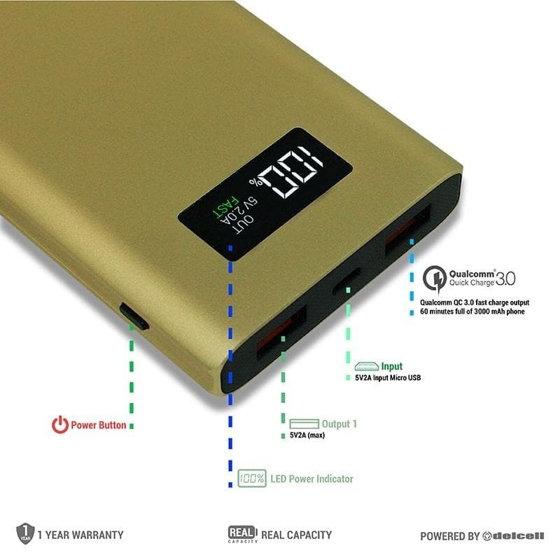 Powerbank Delcell Tornado 10000mAh Support Quick Charge 3.0A