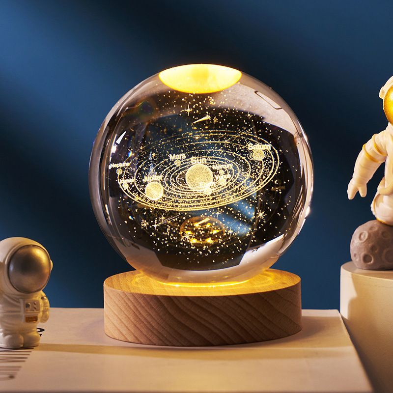 Lampu Tidur 3D/Lampu Tidur Bola Kristal Planet Galaxy Warm White