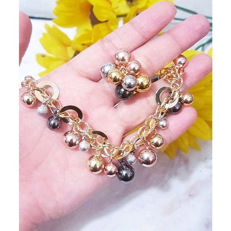 Set Xuping Gelang cincin Boba gold 829