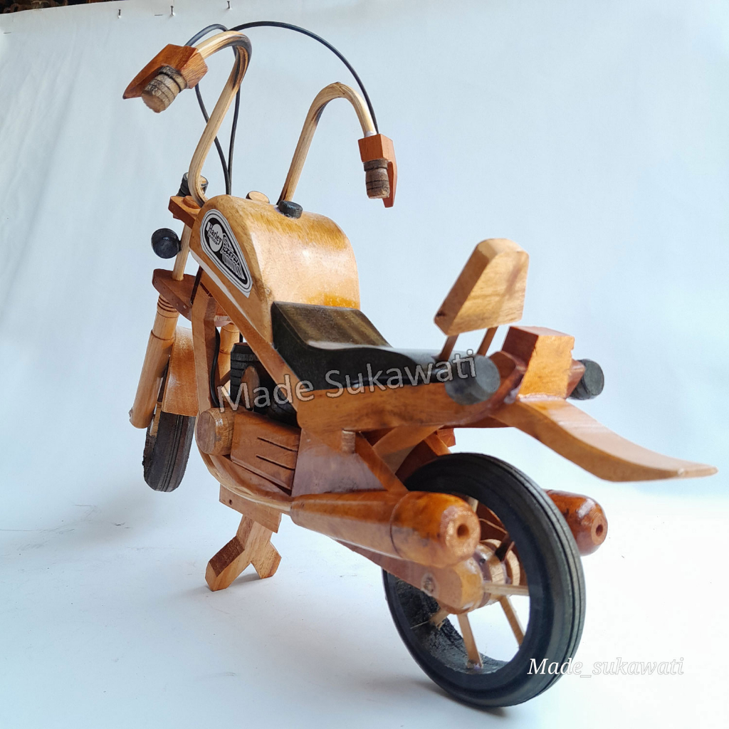 Miniatur motor Harley XL 40cm kerajinan kayu handmade