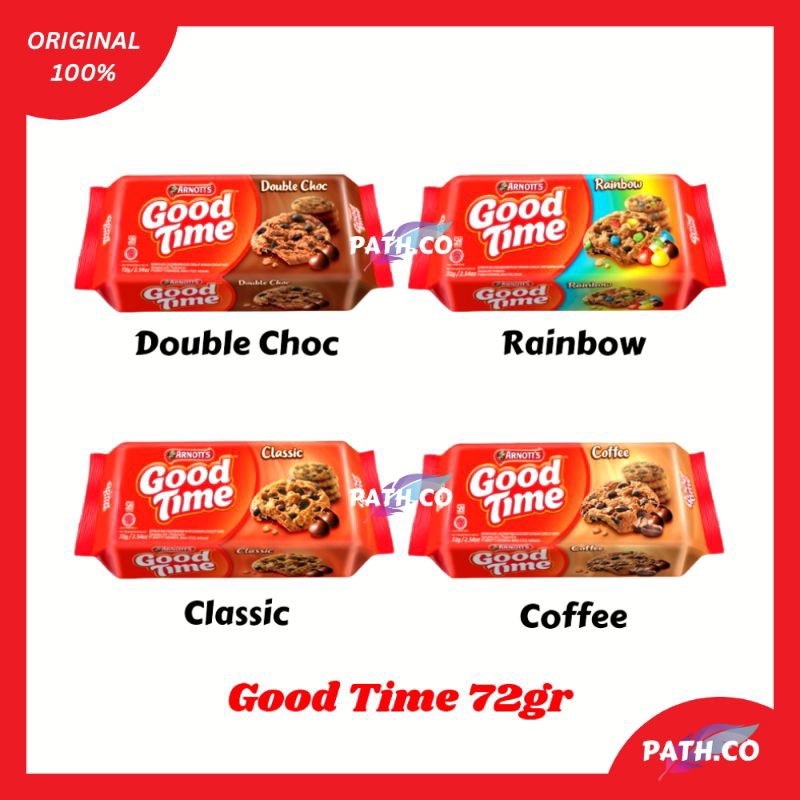 

Biskuit Good Time Arnotts Cookies Kemasan 72gr | Double Choc | Classic | Coffee | Rainbow