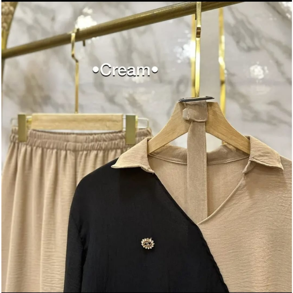 Setelan Wanita Setcelan Tunik Fashion Remeja Oneset Kekinian Steelan Baqju Wanset Cringkle Pakaian C