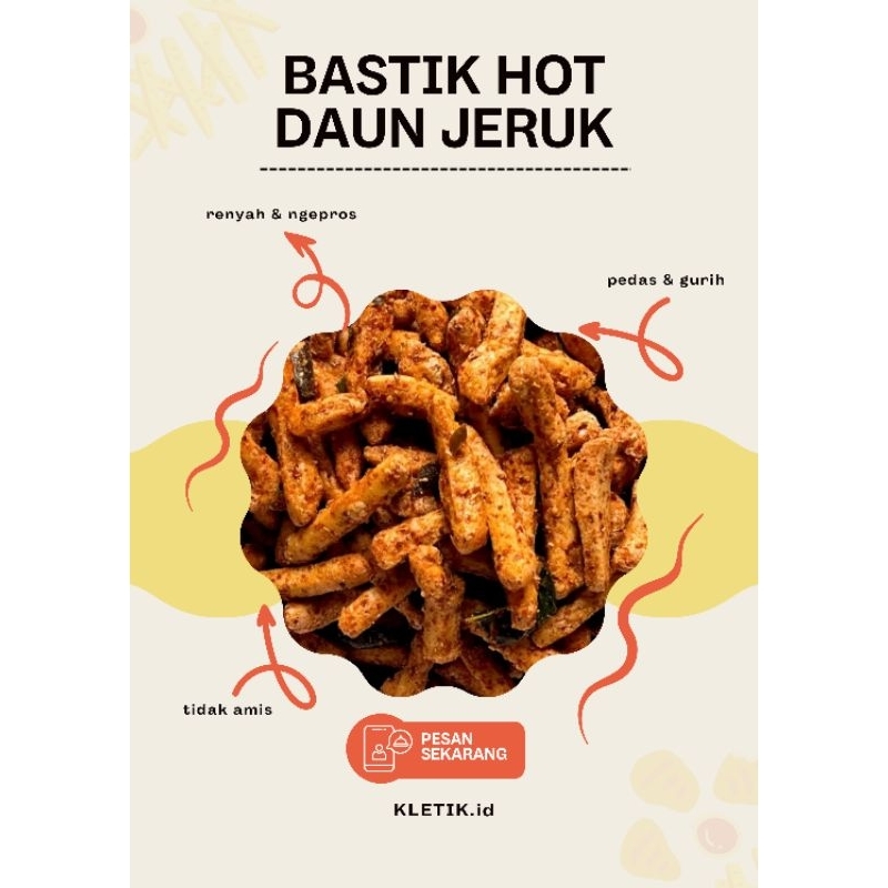 

Bastik Hot Daun Jeruk / Basreng Stik Pedas Daun Jeruk 500gr-1000gr