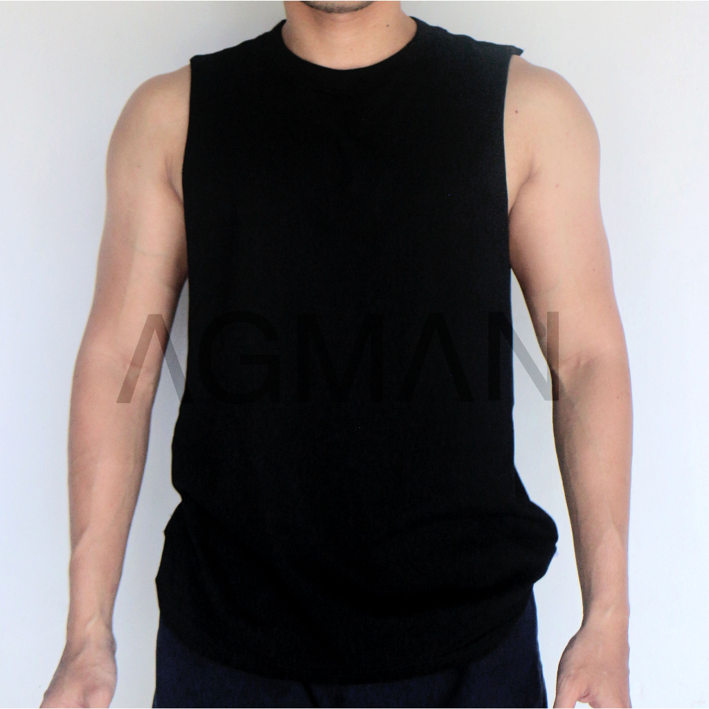 AGMAN Tank Top Low Cut Kaos Gym Fitness Pria Olahraga Nyaman Basic Polos Nyaman