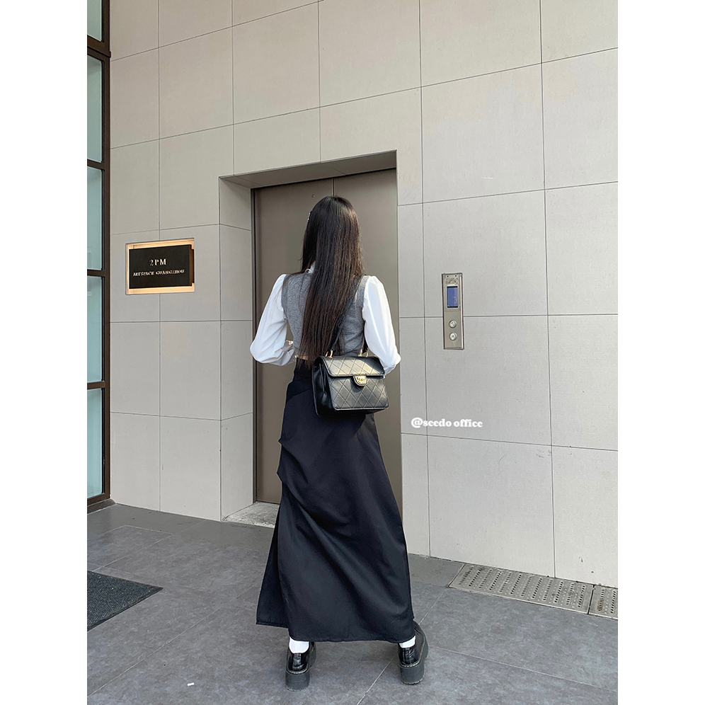 Skirt Korean Style Split High Waist Rok Plisket Panjang Polos