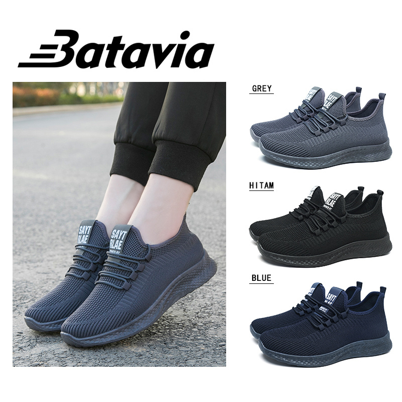 Batavia impor sepatu hitam pria baru fashion sepatu pria olahraga nyaman pria rajut terbang yang hitam sepatu sekolah premium bernapas sepatu Pria B37