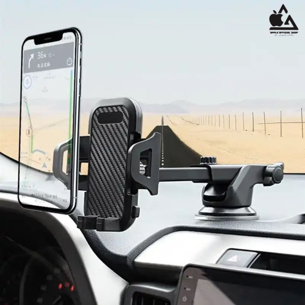 Black Carbon Car Holder HP Long Neck SH-3100 Bracket Stand Suction Cup Automatic Lock 360 derajat Telescopic Teleskopik Phone Holder Dashboard Gps Maps Waze Mobil Universal Karbon Hitam Leher Panjang Leher Angsa Multifungsi