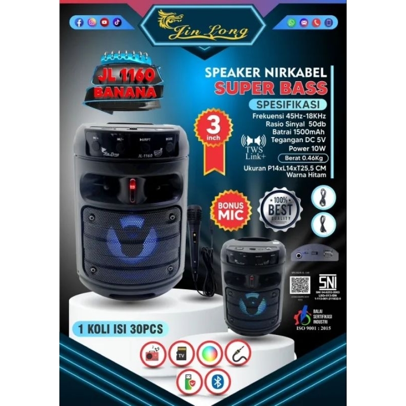 Jin Long Speaker Nirkabel Super Bass JL 1160 Banana