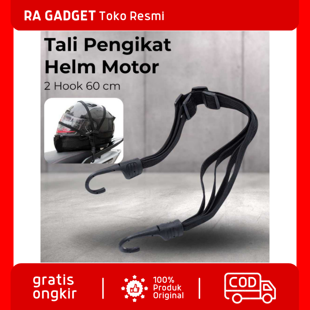 Tali Pengikat Helm Motor 2 Hook 60CM / Tali Sabuk Karet Bagasi Ikat Pengikat Pengait Helem Helmet Ba