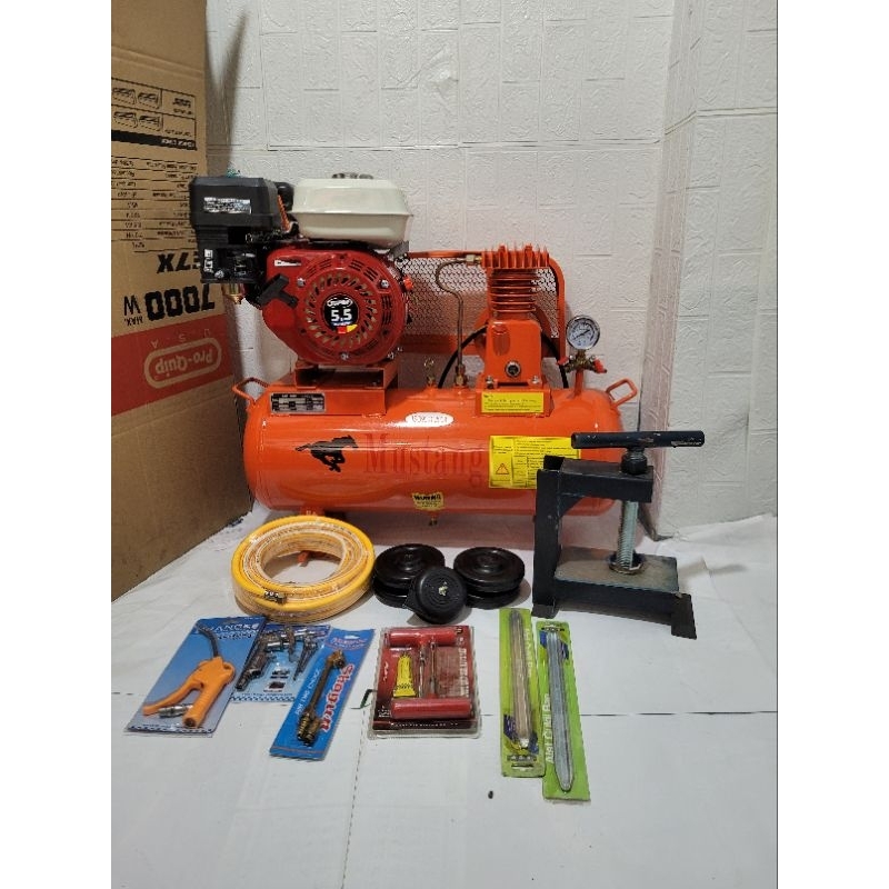 Kompresor MUSTANG 1/4HP+Mesin GX160 Komplit Selang 10Meter Airduster Pentil Angin AirBlowGan