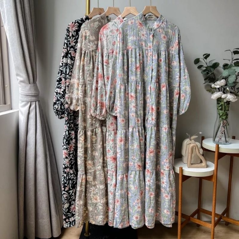 SOUTA DRESS by Oclo / Gamis Busui Kancing Depan / Gamis Motif Bunga / Dress Muslim Wanita / Busana M