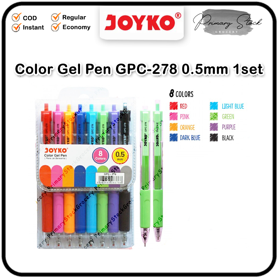 

Color Gel Pen Pena Jel Warna Joyko GPC-278 GPC 278 8 Warna 0.5 mm 1 Set