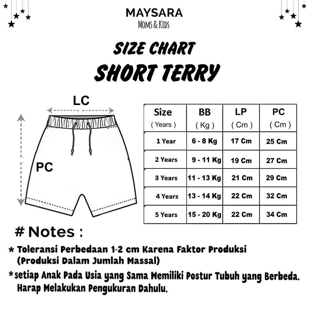 Celana Pendek Anak Tali Baby Terry Short Pants Maysara