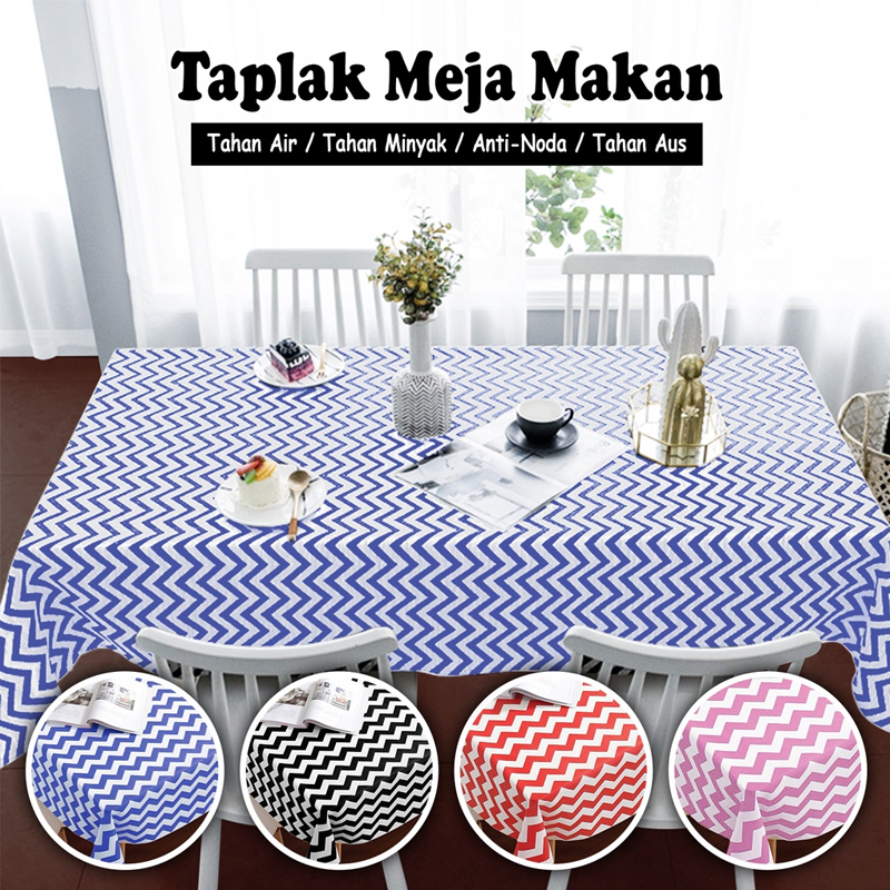 Taplak Meja Makan Motif ZigZag Anti Air dan Minyak Uk 137cm x 183cm Bahan PEVA Plastik Tebal Modern High Taplak Meja Anti Air