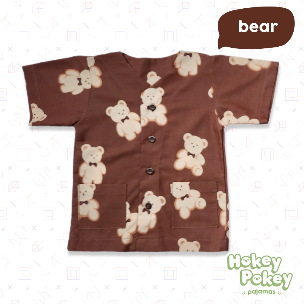 Setelan Baju Tidur Piyama Anak Tanpa Kerah Motif Bear Coklat