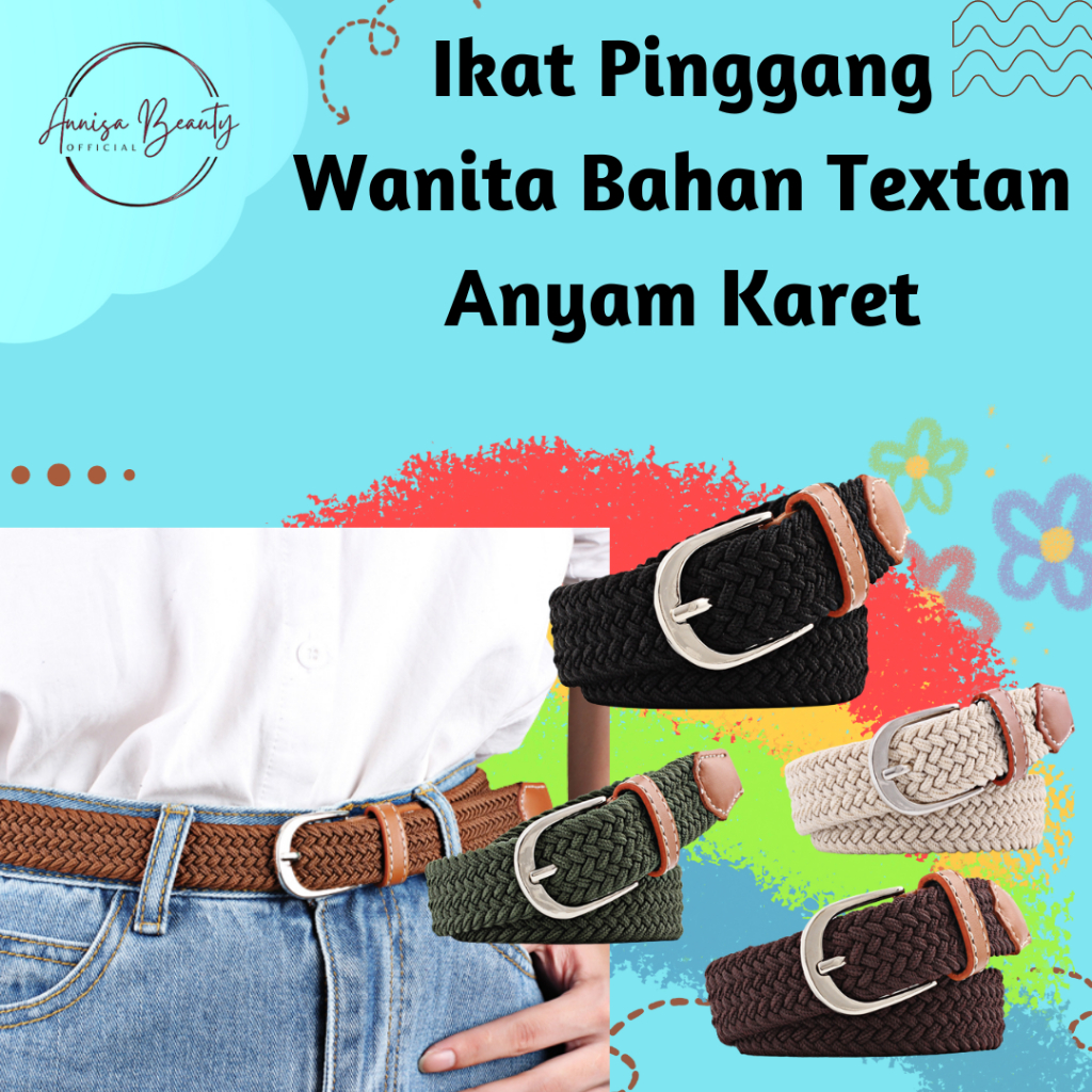 Ikat Pinggang Wanita Bahan Textan Anyam Karet